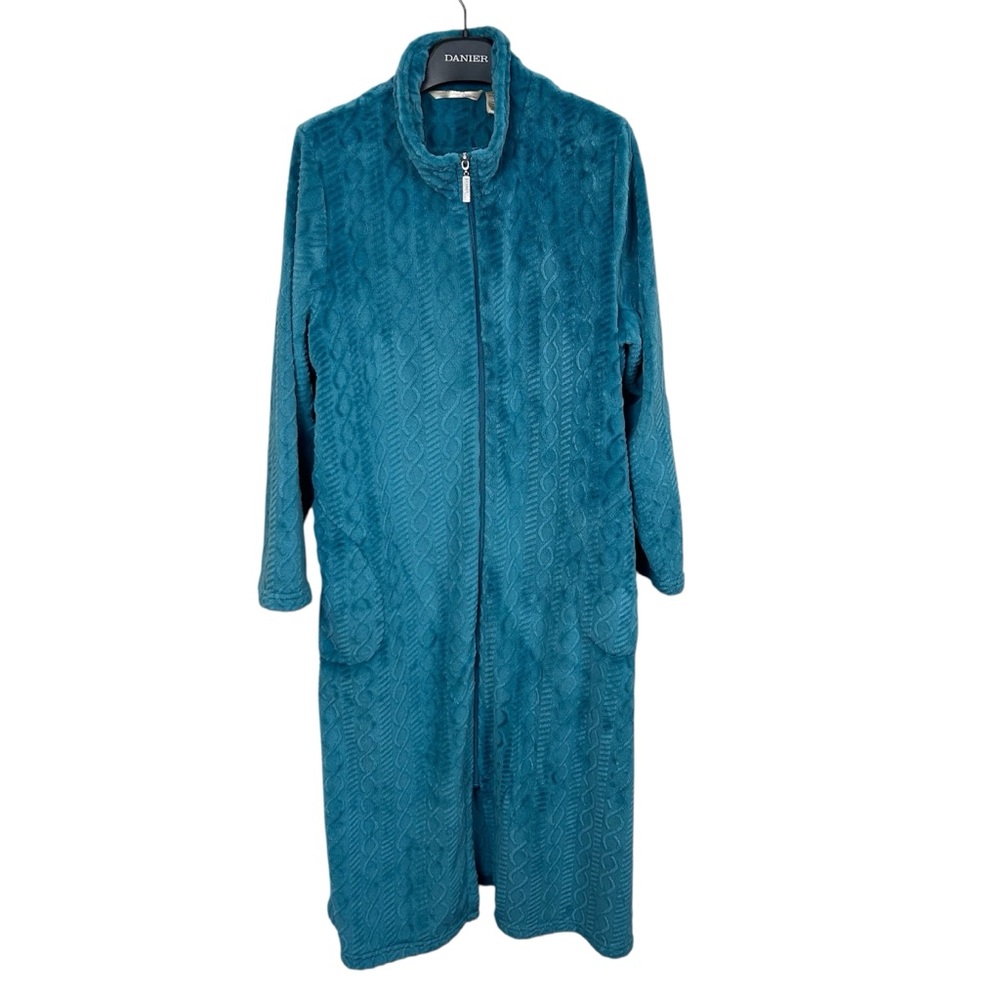 Vintage By Jasmine‎ Rose Velour Nightgown Robe Size XL Full Zip Velvet Pockets
